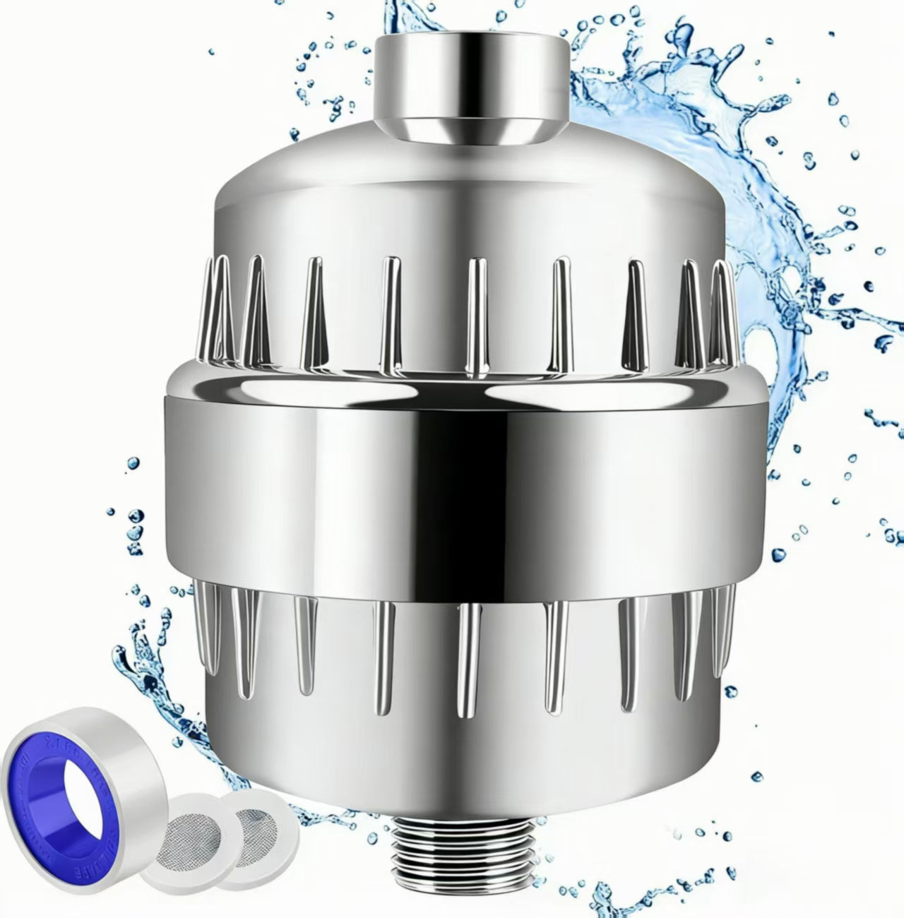 FEELSO 18-Stufen Duschfilter, ersetzbarer Shower Filter zur Reduzierung von Chlor, Verunreinigungen und Schwermetallen, Duschwasserfilter mit 1 Ersatz-Filterpatrone