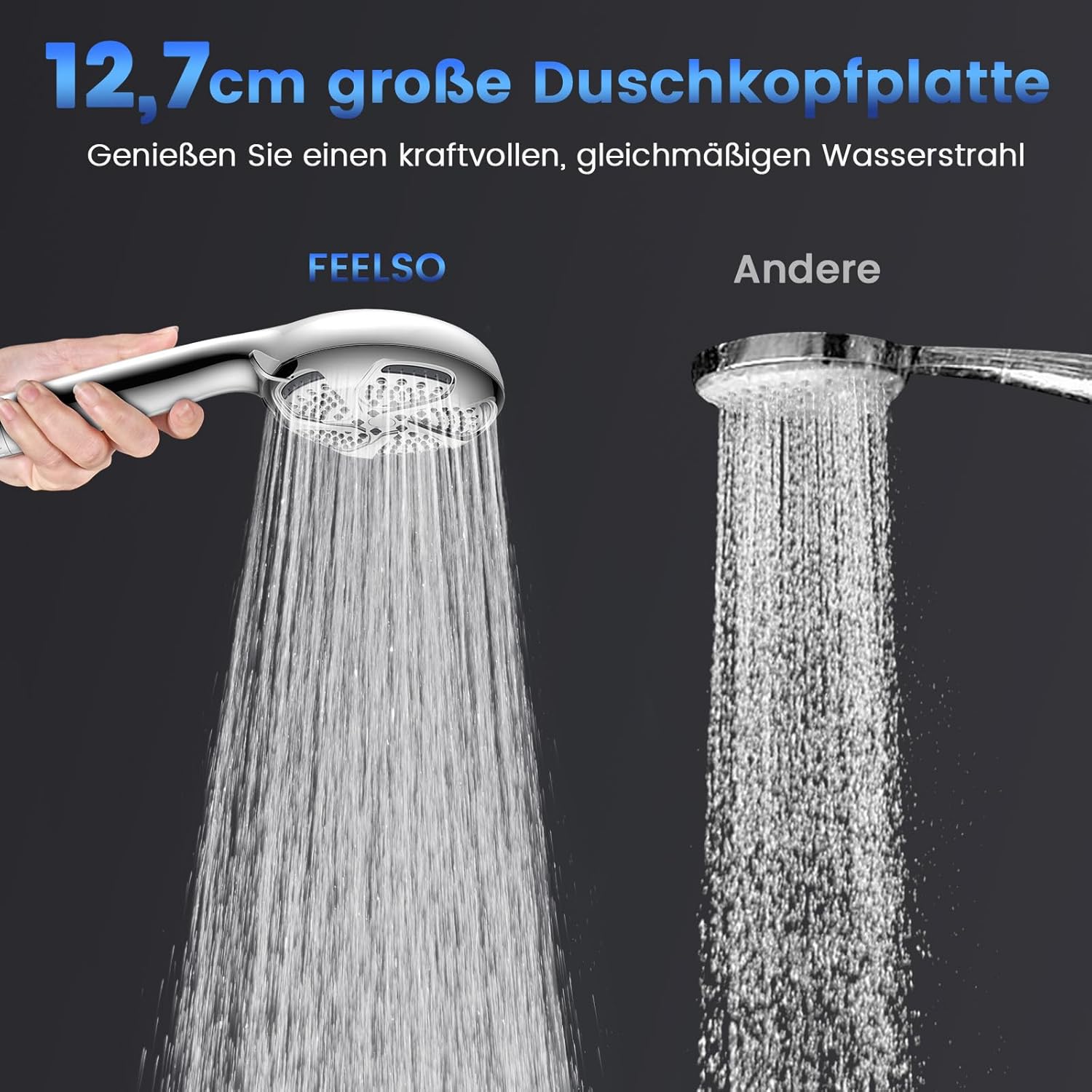 FEELSO 7 Strahlarten Wassersparender Duschkopf mit 1,5 M Schlauch