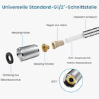 FEELSO Edelstahl Duschschlauch, Auslaufsicher, Universeller Standard G1/2, Langes Brauseschlauch für Anti-Explosions & Knickschutz & Hochdruckbeständig, Ersatz Shower Hose