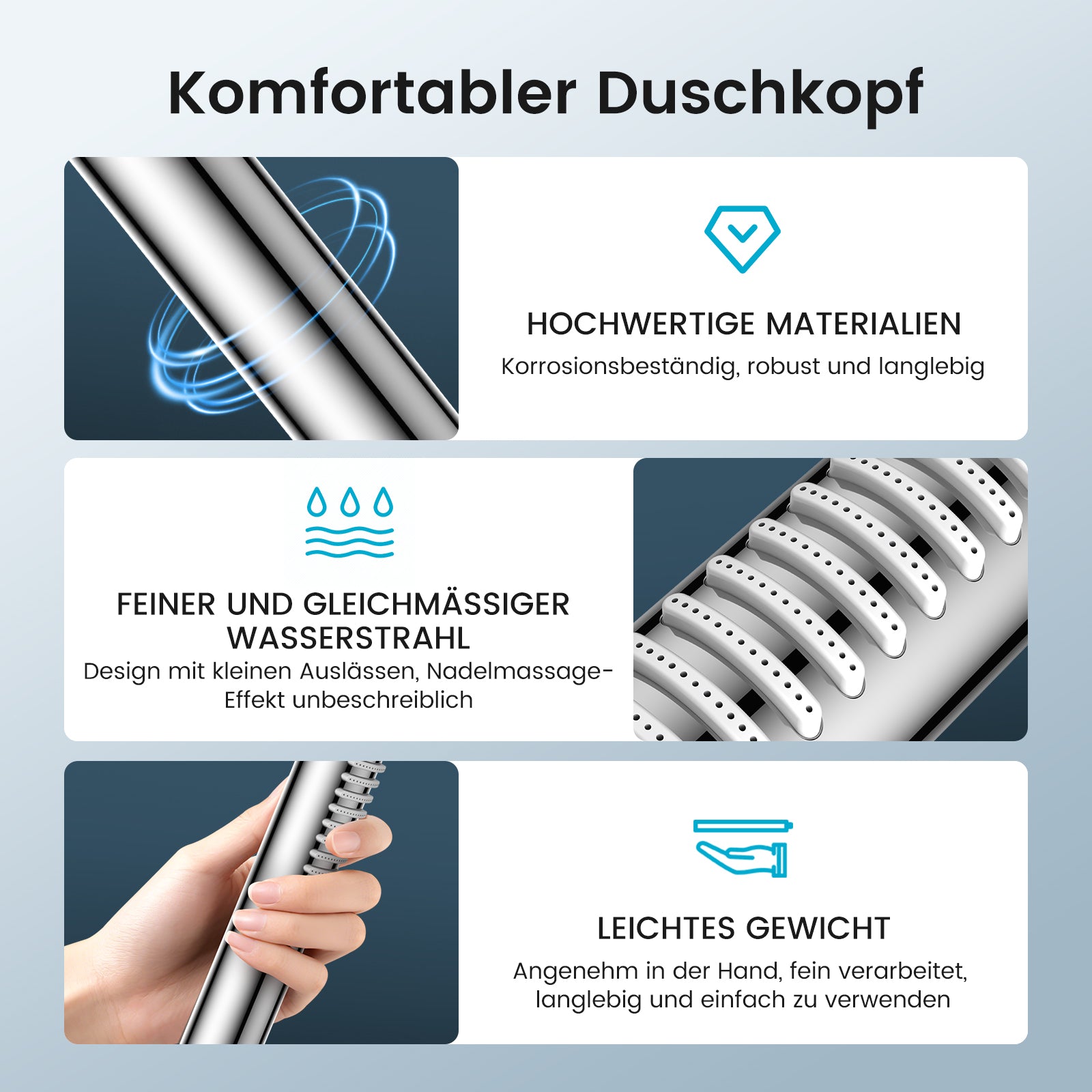 FEELSO Duschkopf Filter für Badezimmer, Hochdruck Wassersparender Handbrause mit AntiKalk Silikondüsen-ABS Chrom, Edelstahl Universal Shower Head für Baden und Spa