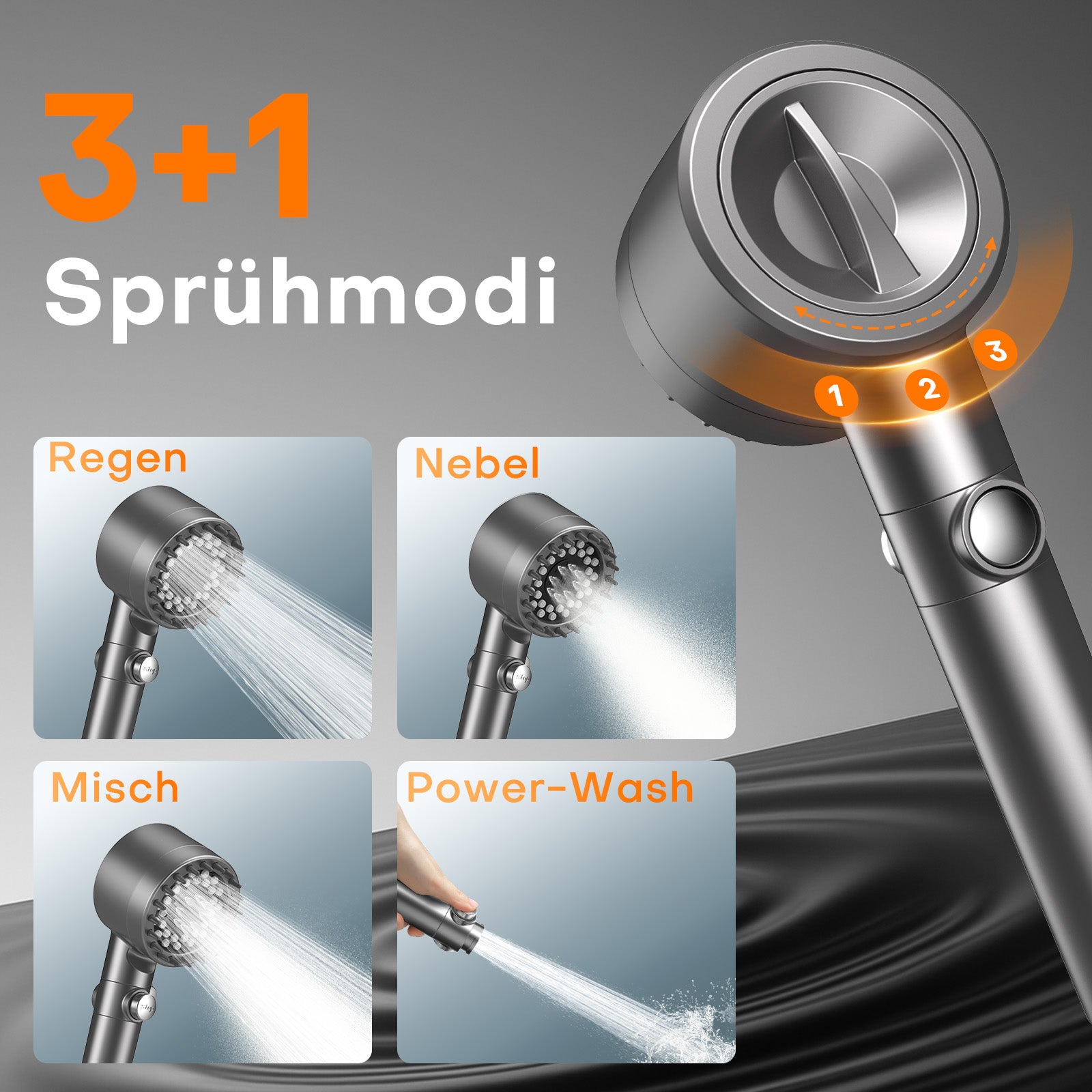 FEELSO Duschkopf mit 15-Schichte Filter, 4 Strahlarten Hochdruck Wassersparender Duschbrause mit stoppfunktion, Handbrause mit Anti-Verstopfungsdüsen für Entfernen vom Rest-Chlor, harten Wasser