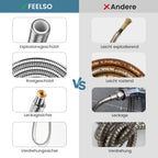 FEELSO Edelstahl Duschschlauch, Auslaufsicher, Universeller Standard G1/2, Langes Brauseschlauch für Anti-Explosions & Knickschutz & Hochdruckbeständig, Ersatz Shower Hose