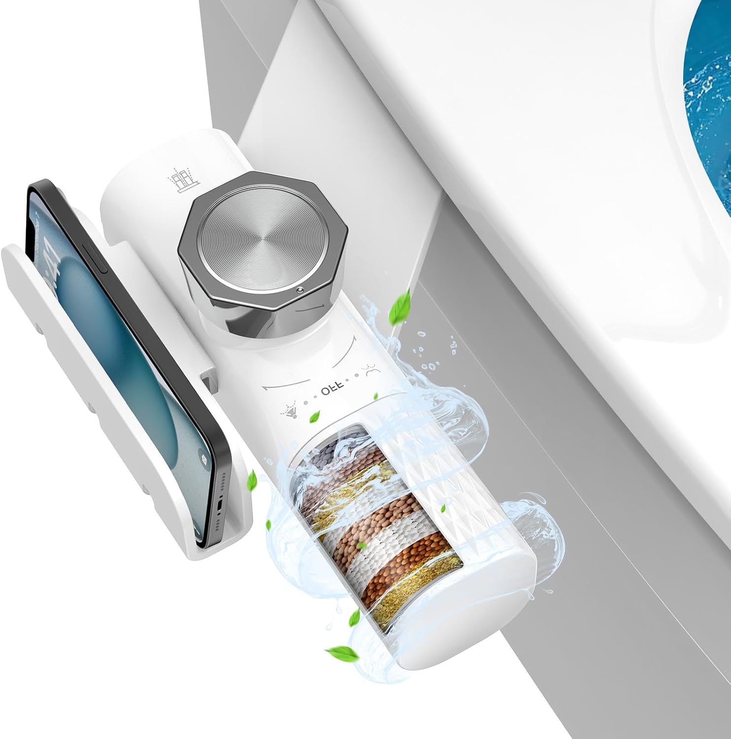 FEELSO Bidet Attachment with Filter, Self-Cleaning Dual Nozzle Frontal & Rear Wash | Ultraschlanker strombetriebener Sprühkopf, Vorder-/Hinterwäsche, stufenlos regulierbarer Wasserdruck für hartes Wasser