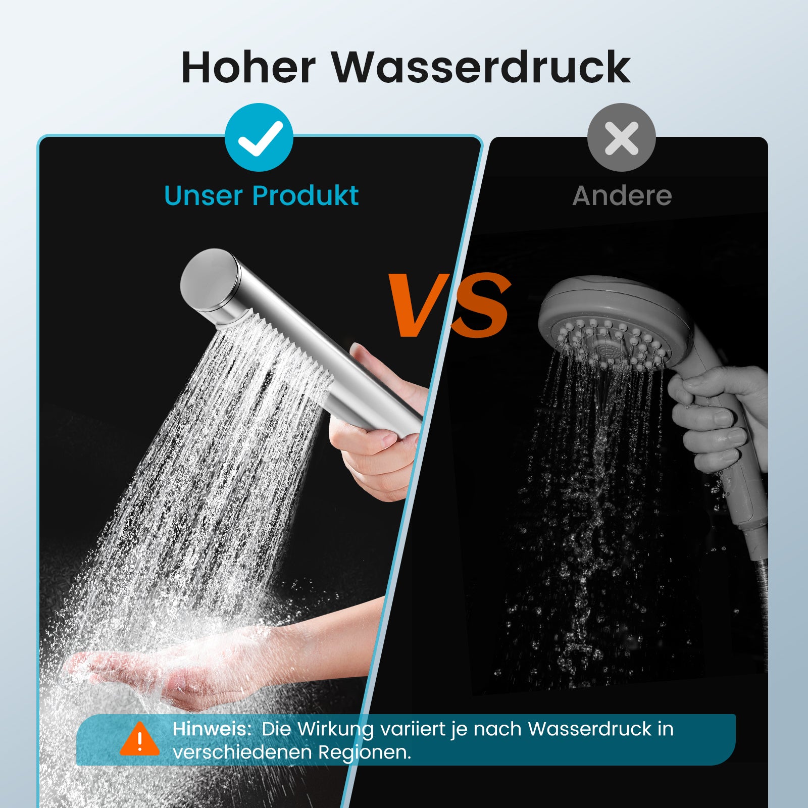 FEELSO Duschkopf Filter für Badezimmer, Hochdruck Wassersparender Handbrause mit AntiKalk Silikondüsen-ABS Chrom, Edelstahl Universal Shower Head für Baden und Spa