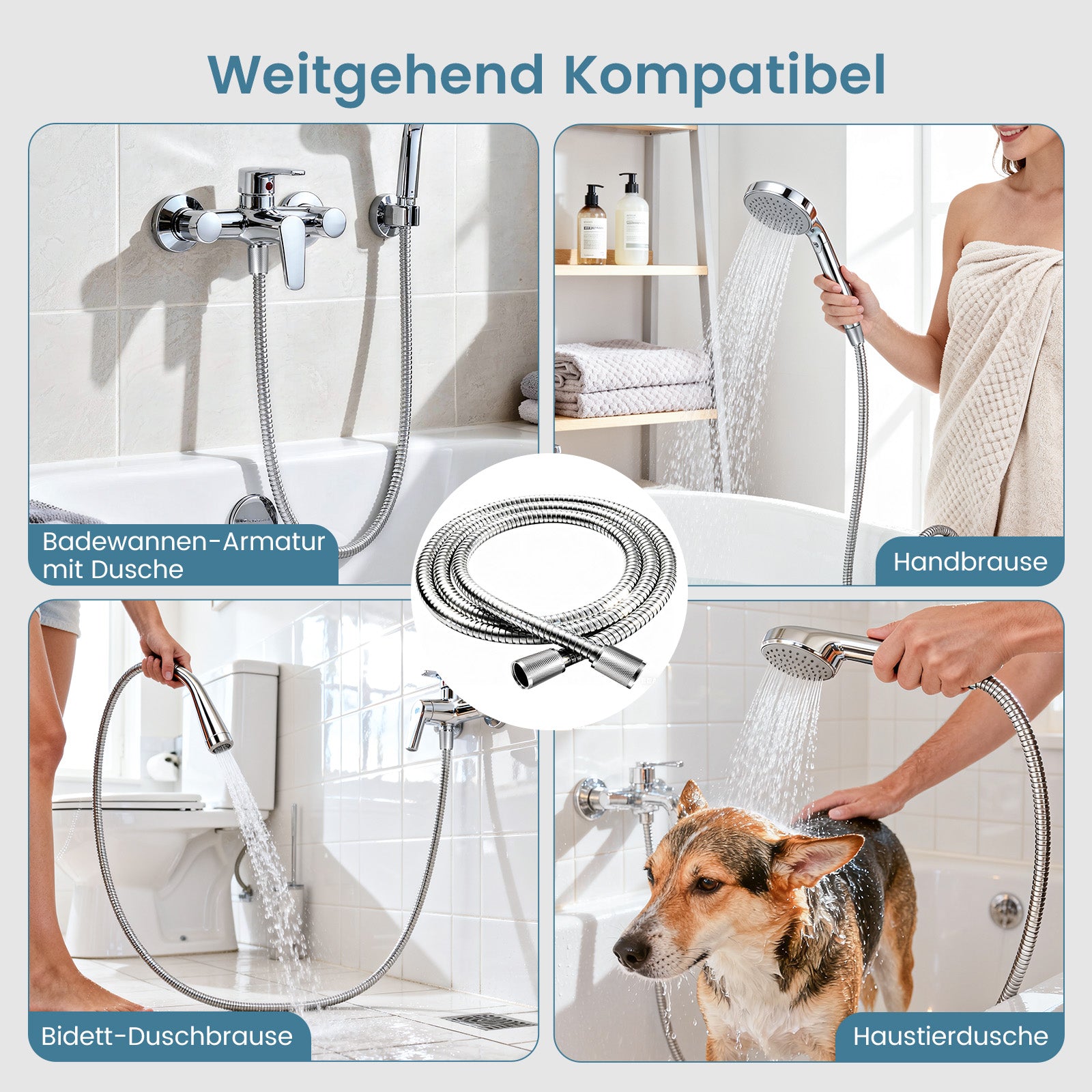 FEELSO Edelstahl Duschschlauch, Auslaufsicher, Universeller Standard G1/2, Langes Brauseschlauch für Anti-Explosions & Knickschutz & Hochdruckbeständig, Ersatz Shower Hose