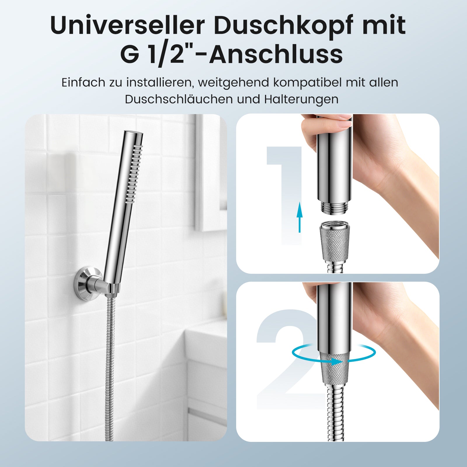 FEELSO Duschkopf Filter für Badezimmer, Hochdruck Wassersparender Handbrause mit AntiKalk Silikondüsen-ABS Chrom, Edelstahl Universal Shower Head für Baden und Spa
