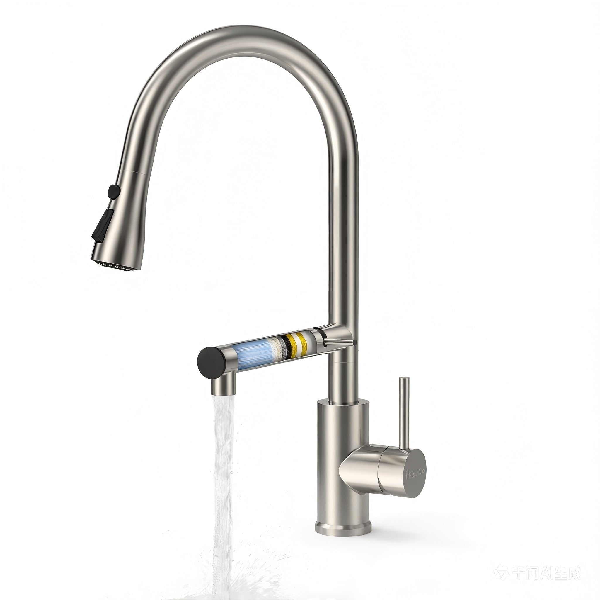 FEELSO Wasserhahn Küche Ausziehbar, 360°Drehbare Küchenarmatur mit Filter, Hochdruck Spültischarmatur mit 2 Strahlarten aus Edelstahl